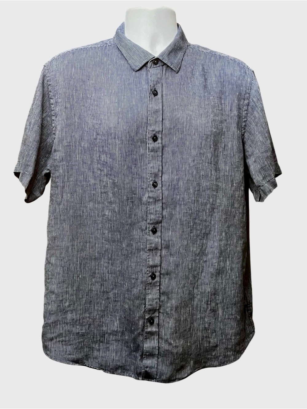 Men's Short-Sleeve Linen Button-Down Shirt in Blue XL Slim